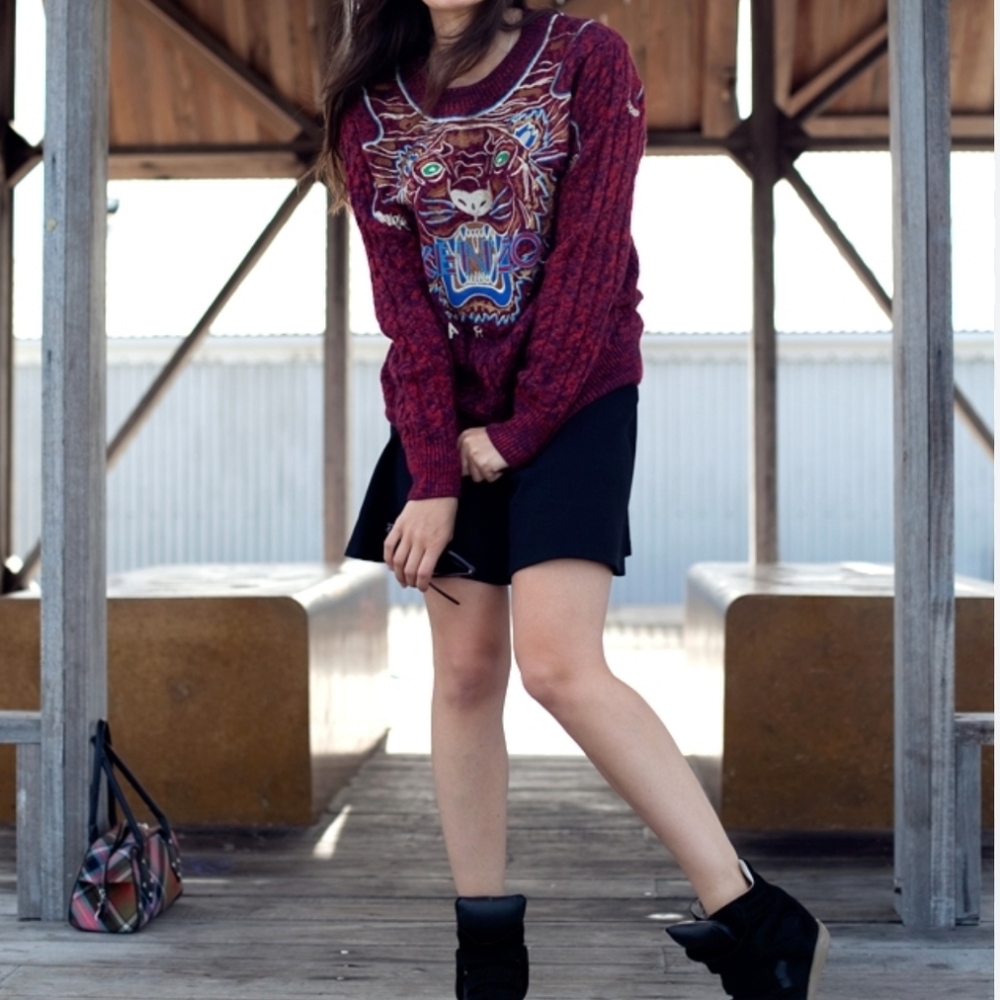 Kenzo Tiger Embroidered Knit Wool Sweater